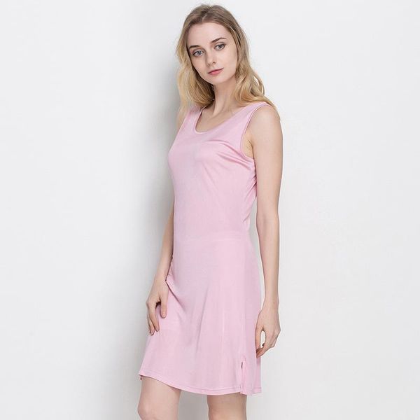 

summer new products women's silk knit sleeveless vest skirt nightgown mid-length real silk base skirt mulberry slip dress1, Black;red