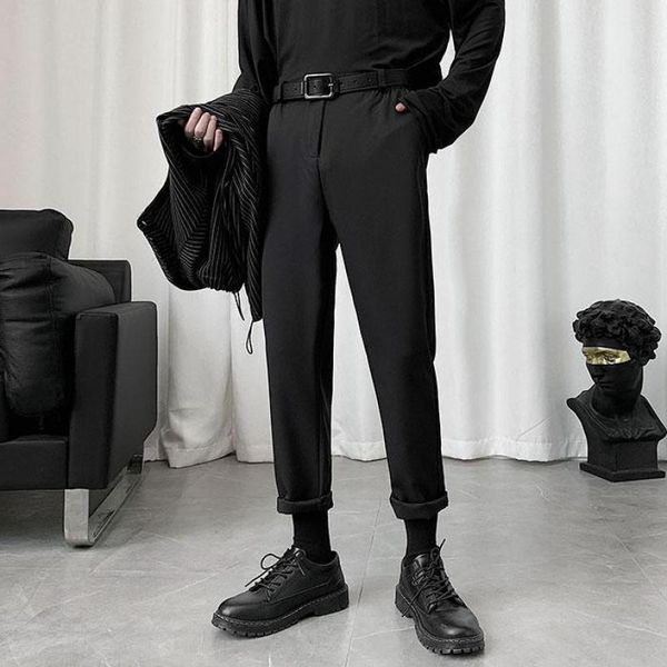 

summer men's slim casual small trousers feet korean version the trend of hanging suit pants m-3xl, Black