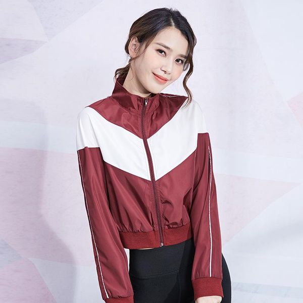 

спортивные куртки женщины весна и лето новый стиль куртка dry running стенд воротник сыпучие длинные рукава молния фитнес tops йога, Black;red