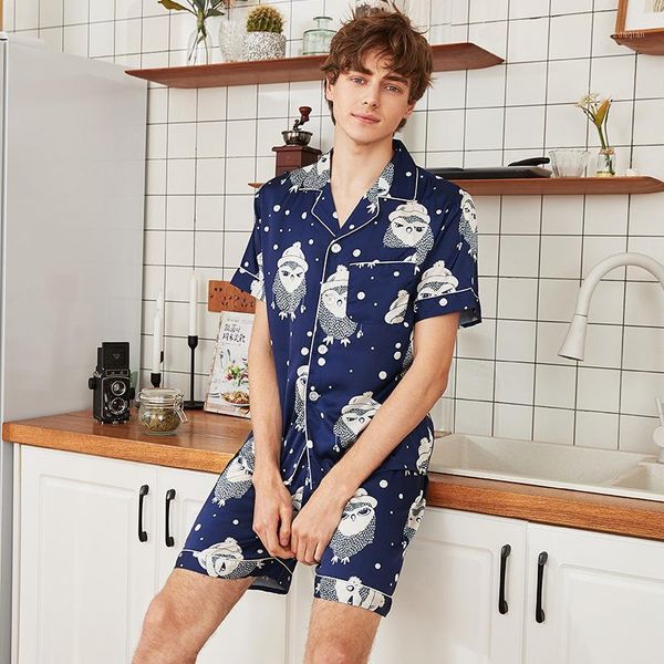 

men's sleepwear samwestart men's stain silk pajamas sets men spring summer short sleeve shorts homewear set sleepwear1, Black;brown