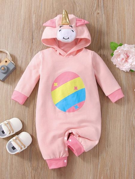 

baby unicorn embroidered 3d ear design hoodie jumpsuit she, Blue