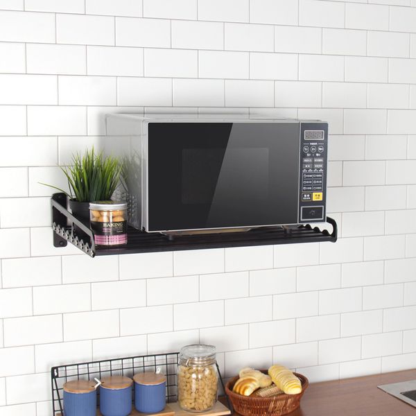Portaoggetti per forno a microonde Portaoggetti per mensola da cucina Mensola da parete in alluminio nero Portaforno Accessori per cucina Organizzatore Y200429