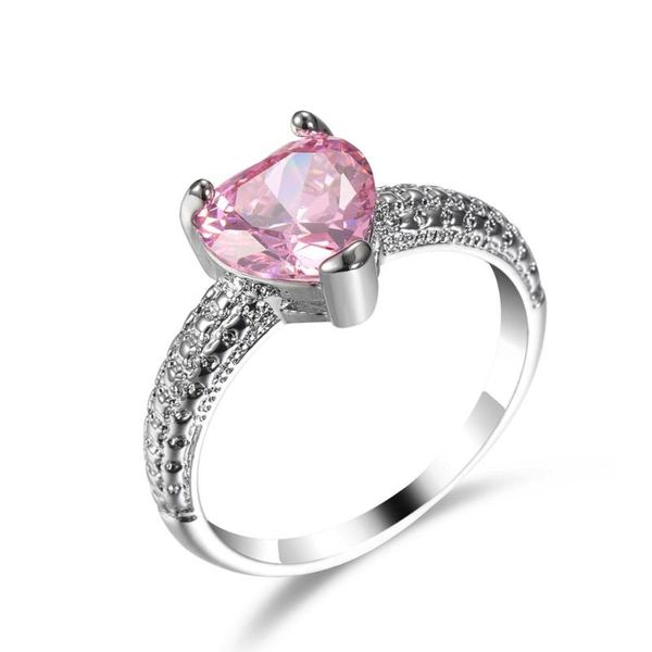 

2020 new luxury female silver color corrugated design ring pink zircon heart wedding ring for woman party ladies jewelry, Slivery;golden