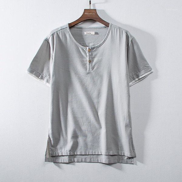 

summer men's t-shirt streetwear baggy cotton linen solid color short sleeve tee retro t shirts men clothes 2020 camisetas hombre1, White;black