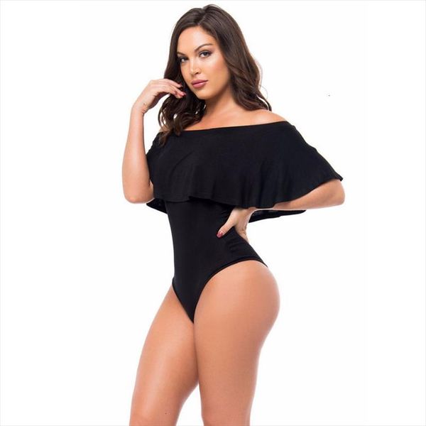 

складки с плеча bodysuit top женщины black red backless sexy rompers комбинезон тощий boho бич-футляр комбинезоны, Black;white