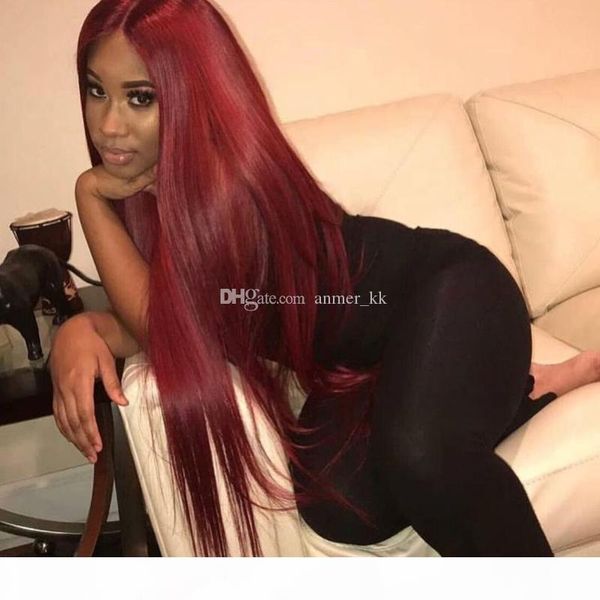

for black women #99j wine red full lace human hair wigs straight peruvian burgundy hair glueless lace front wigs 130% density, Black;brown