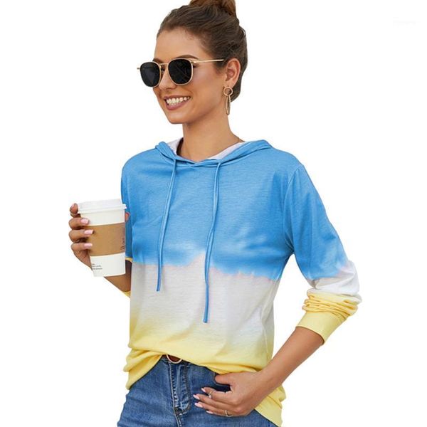 

daily autumn fashion drawstring casual long sleeve women hoodie loose cowl neck gradient color cotton blend shopping1, Black