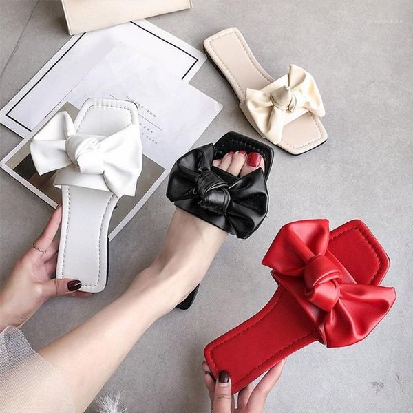 

slippers 2021 woman ladies casual flock open sewing toe butterfly knot flat shoes comfortable fashion female 1, Black