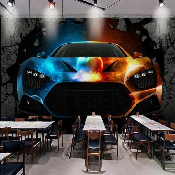 

drop shipping custom p wallpaper 3d stereo wallpaper bar ktv cool car broken wall lobby office living room mural1