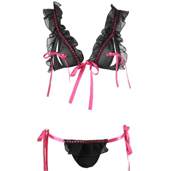 

bras sets fantasias lace lingerie erotic costumes women's transparent underwear nightwear female temptation clothes, Red;black
