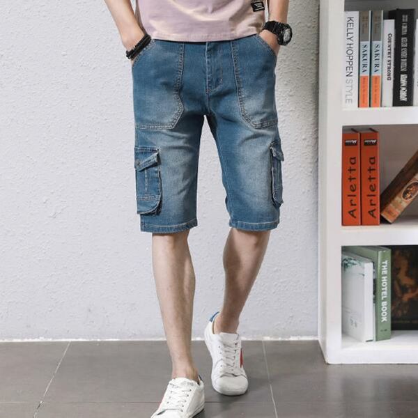 

2021 new summer brem brim shorts of men in straight line multi-pocket baggy cargo pants 67b0, Blue