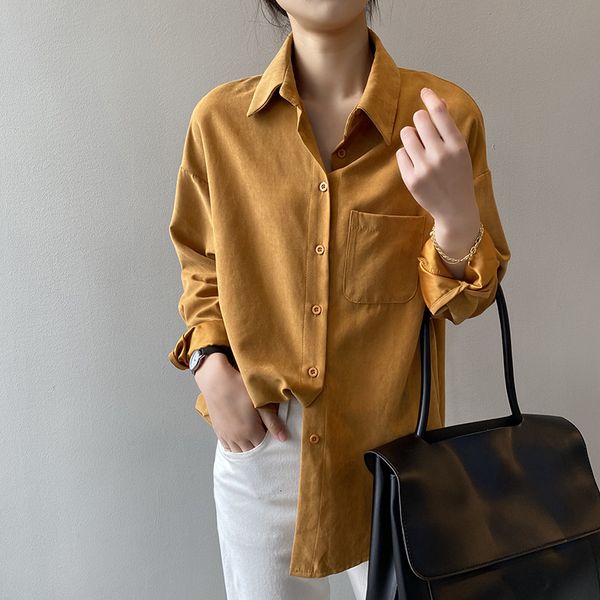

new 2021 spring sweaters turn down collar loose style women and women's blouses yellow shirt i9tu, White