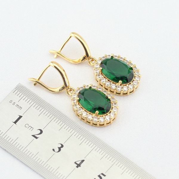 

wpaitkys green semi-precious gold color jewelry sets for women drop earrings necklace pendant rings gift box