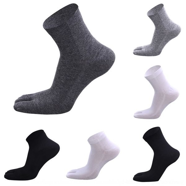 

eehe5 spring deodorant and autumn breathable men's five-finger cotton socks sweat-absorbent five-toe toe sports solid color heel mid-ca, Black