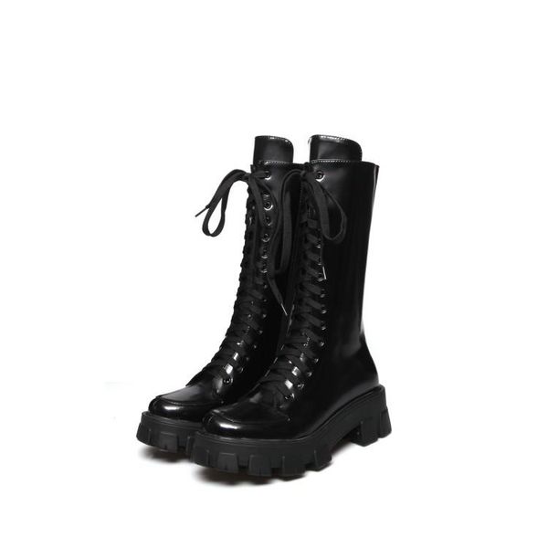 

new designer moonlight patent leather lace up long boots for women black red pink platform thick sole rubber motorcycle knight boots 2021