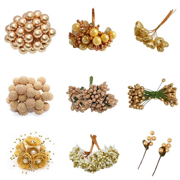 

gold artificial cherry stamen berries flower wreath decorative cake gift box wedding decor christmas decoration for home