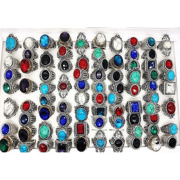 

wholesale many mix style antique silver vintage jewelry stone gemstone rings for man wom wmtxfu luckyhat