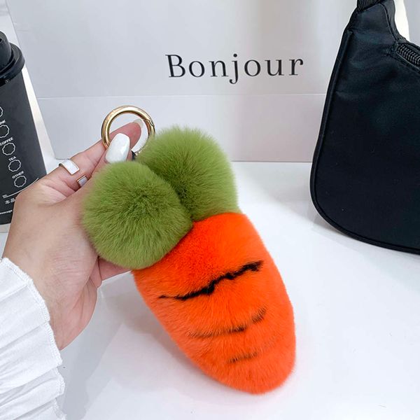 

korean real rex rabbit hair carrot fur girl's heart bag pendant personalized car key ring, Silver