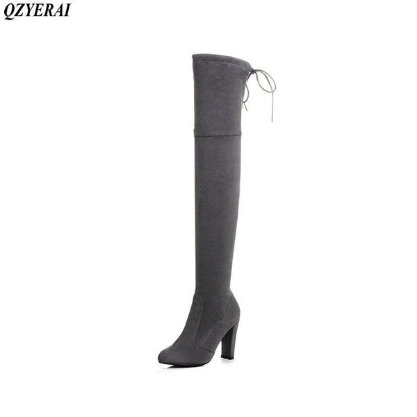 

qzyerai mujeres stretch замша faux botas де cana alta moda sexy botas sobre ла rodilla де tacones altos zapatos mujer, Black