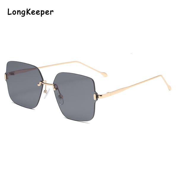 

2020 big frame oversize sunglasses women brand designer rimless square shades eyewear vintage black friday gradient clear sun glasses, White;black