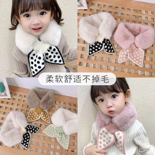 

korean version 2020 new sle children's baby cold proof warm lovely wave point plush scarf, Red;brown