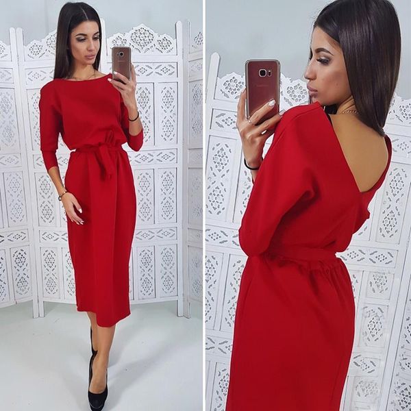 

women casual sashes straight dress ladies long sleeve o neck elegant office work solid 2021 autumn spring loose midi dress, Black;gray