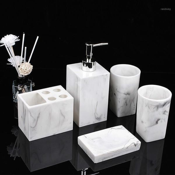 

resin imitation marble bathroom accessory set mouthwash cup soap toothbrush holder shampoo bottle household wash set wf10211