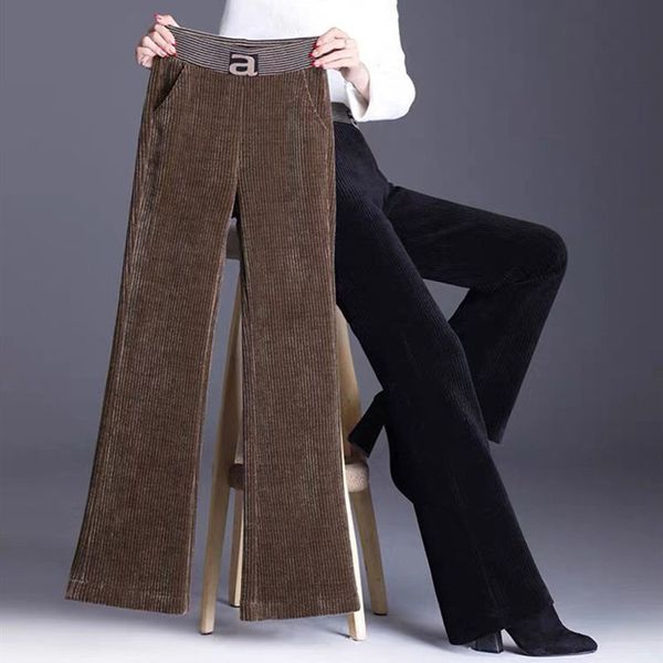 

casual warm corduroy wide leg pants women korean high waist loose straight pants female 2020 new thickening velvet flare trouser 1017, Black;white