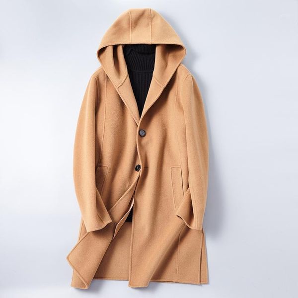 

hooded winter coat men 2020 new solid khaki black overcoat jacket us popular classic long coat male woolen trench coat#17021