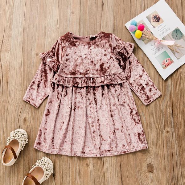 

girl's dresses baby / toddler ruffled velvet long-sleeve dress, Red;yellow