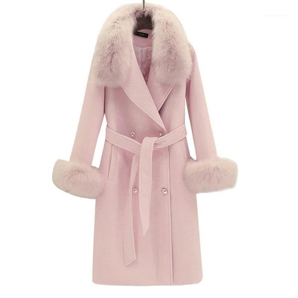 

women's fur & faux collar real coat female wool jacket autumn winter women clothes 2021 korean vintage long woolen zt50671, Black
