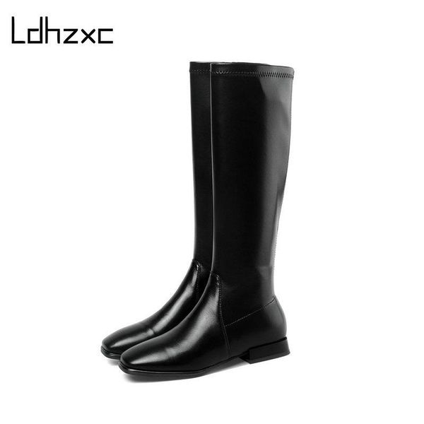

колено ldhzxc лаконичным боковой молнии женские высокие сапоги мода зима новейшие круглый toe низкие каблуки насосы свадебная обувь женщина, Black