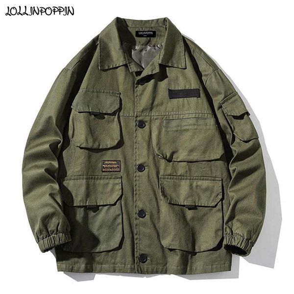

men multi-pockets worker jacket cotton twill japan style army green / gray / black cargo jacket turn down collar mens outerwear, Black;brown