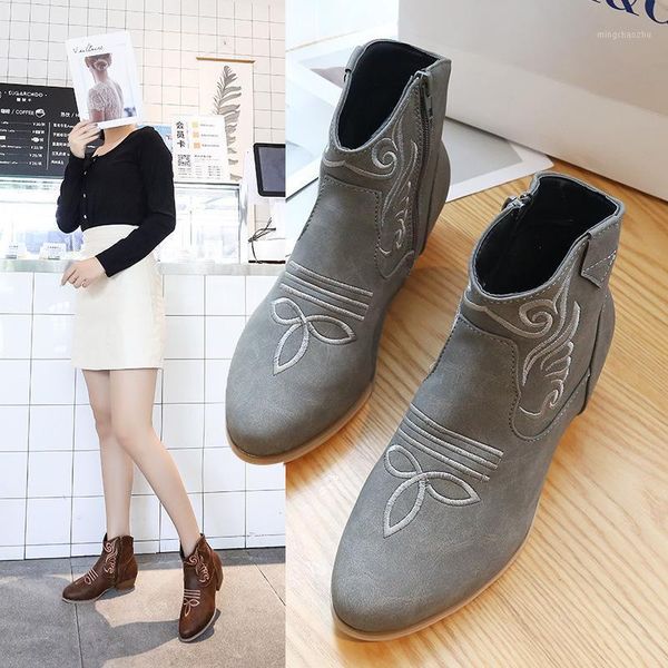 

boots large size 43 style women round toe thick heel side zipper fashion women's ankle1, Black