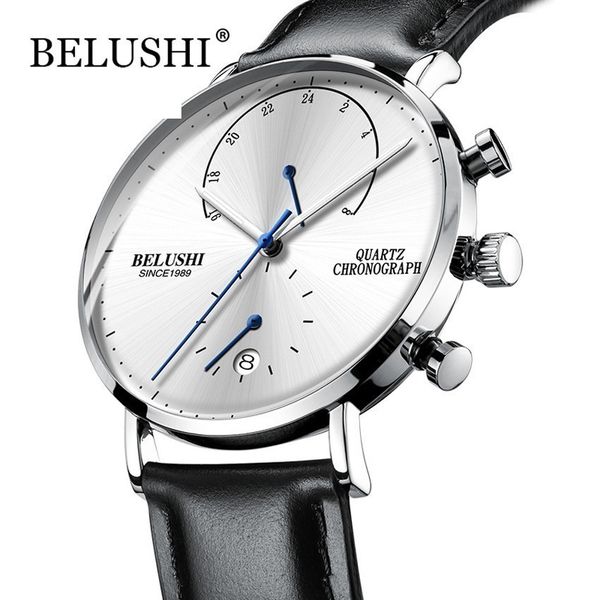 

mens waterproof watches leather strap slim quartz casual business mens wrist watch brand belushi male clock 2018 fashion t200113, Slivery;brown