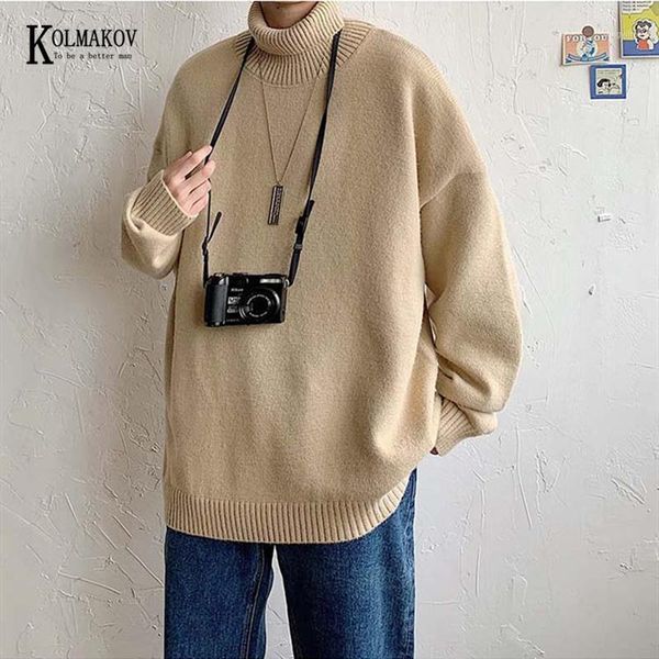 

kolmakov 2020 winter new thick warm men high neck pullover solid knitted long sleeve sweater couples coat 9 color size -3xl1, White;black