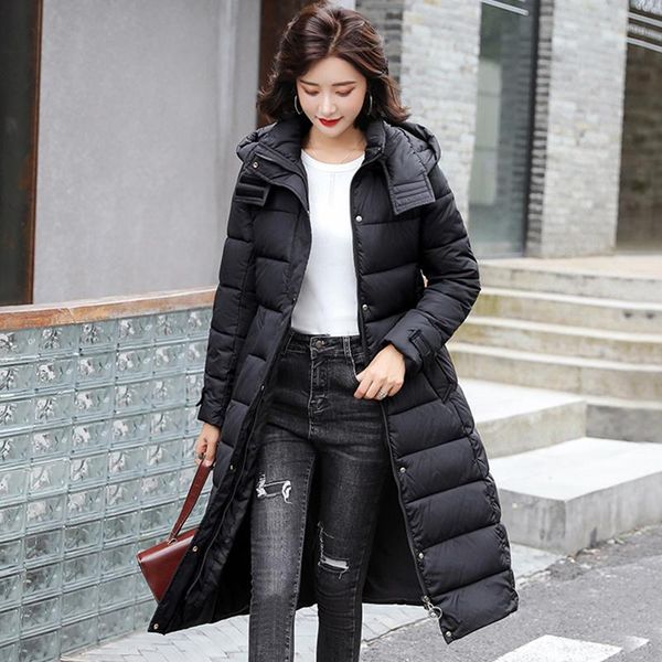 

women parkas sashes solid thicken hooded zipper warm windproof jackets snow coat for female size m-3xl, Black
