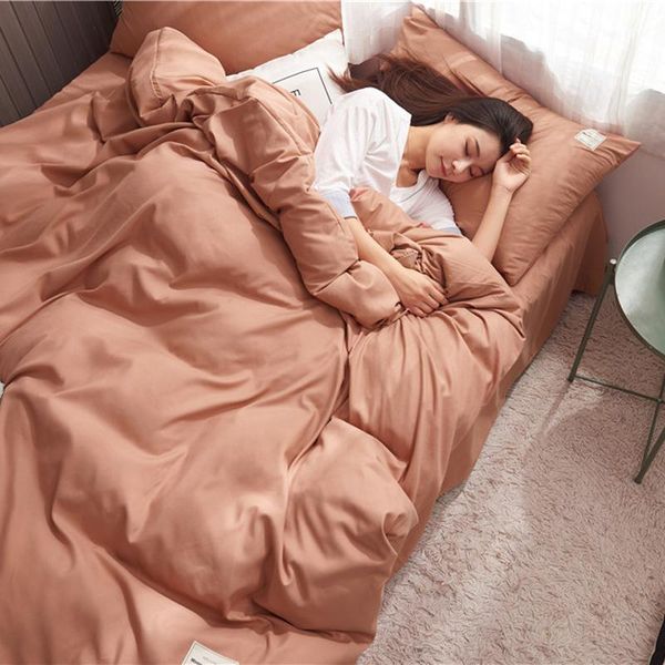 

bedding set solid duvet cover set brushed mircofiber linens modern home style 4pcs bedclothes bed caramel bed1