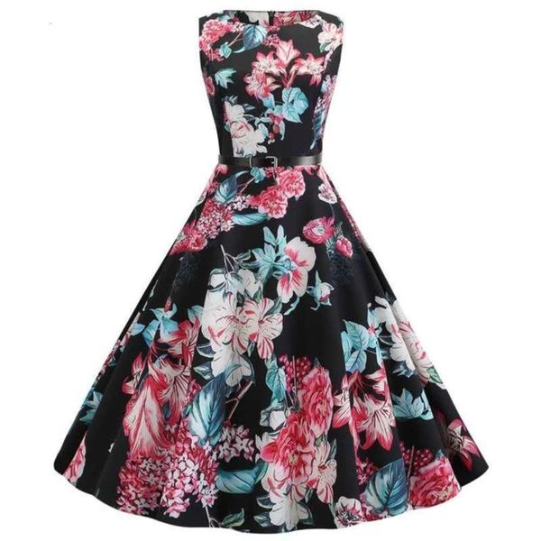 

neck new women's c7603 hepburn style round sleeveless print slim dress yc4f, Black;gray