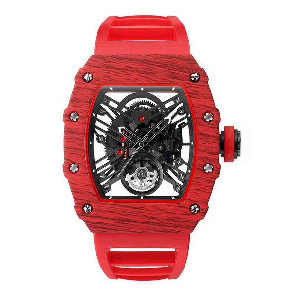 

skone 2021 men's quartz wine barrel watch, silicone watch, Slivery;brown