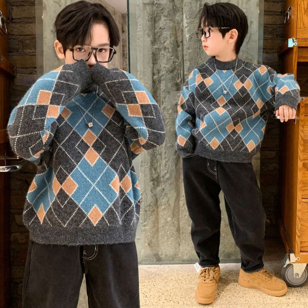 

10 pullover 2020 new boys' sweater autumn winter children's plush and thickening, Blue