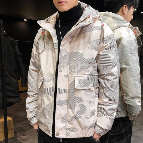 

новая мужская с капюшоном камуфляж parka с длинным рукавом ветрозащитность зимней молнией корейской открытый мужчины качество шинель, Black