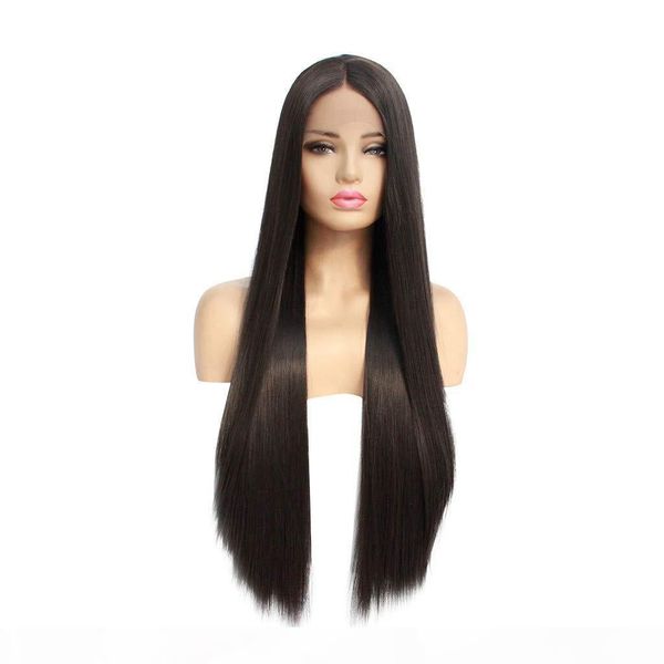 

natural black long straight synthetic lace front wigs for black women heat resistant glueless full lace wigs with baby hair middle part