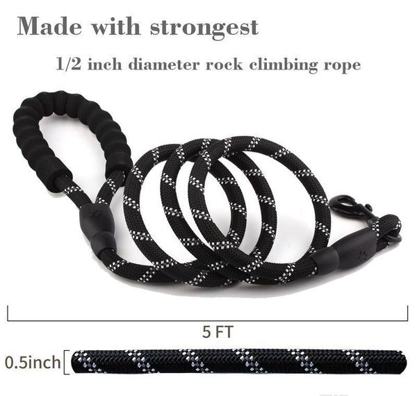 

5 ft strong dog rope leash lead training padded handle reflective threaded nylon for med jllowm fight2010