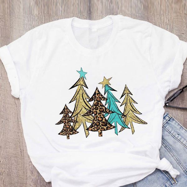 

women graphic leopard star tree 90s style clothes merry christmas printed lady tees clothing female t shirt t-shirt, White