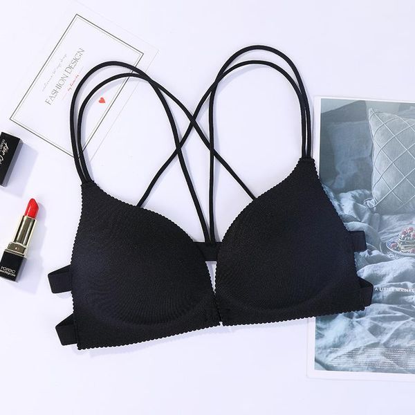 

push up seemless non-steel ring bra beauty back front buckle-solid comfortable thin conservation underwear women's1, Red;black