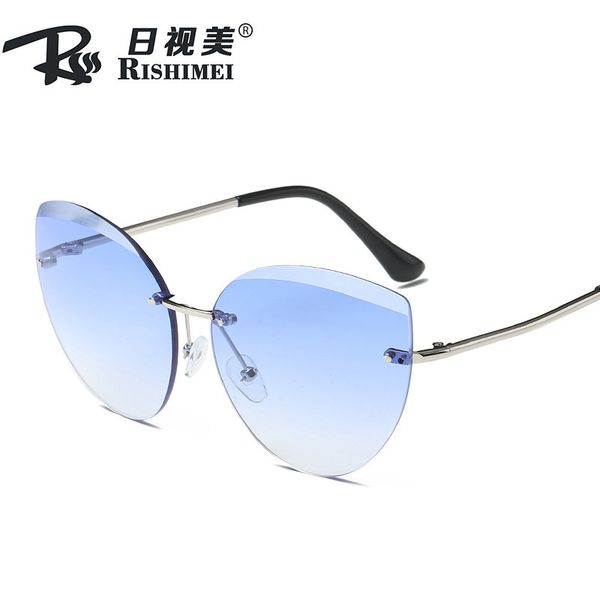 

lnew frameless fashion cat's 2019 eye sunglasses street swind cut big frame glasses m, White;black