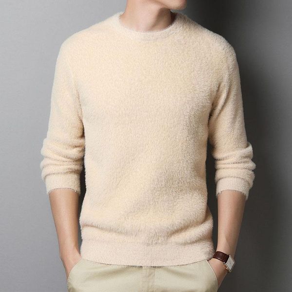 

#1375 winter 2021 mahair sweater men o neck casual warm sweater for men thick basic mens pullover sweaters khaki black blue pink, White;black