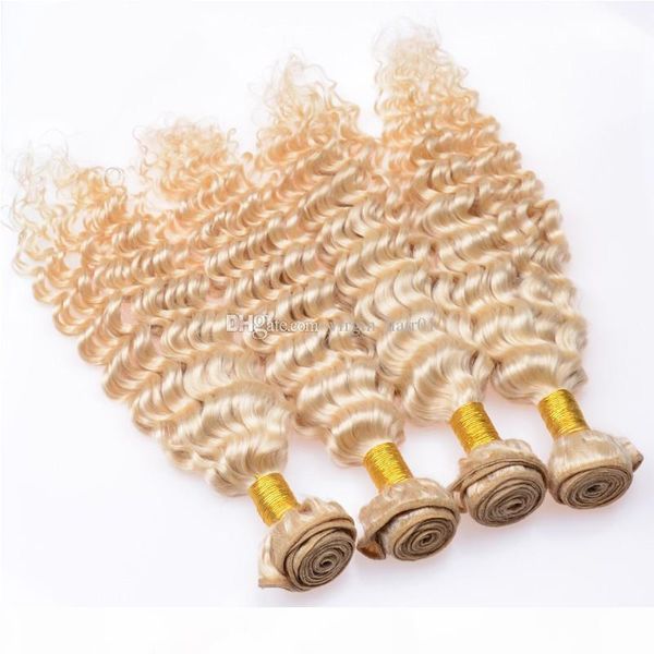 

deep wave blonde hair bundles #613 light blonde human peruvian virgin hair 3 pcs lot deep curly hair bundles tight curly for sale, Black;brown