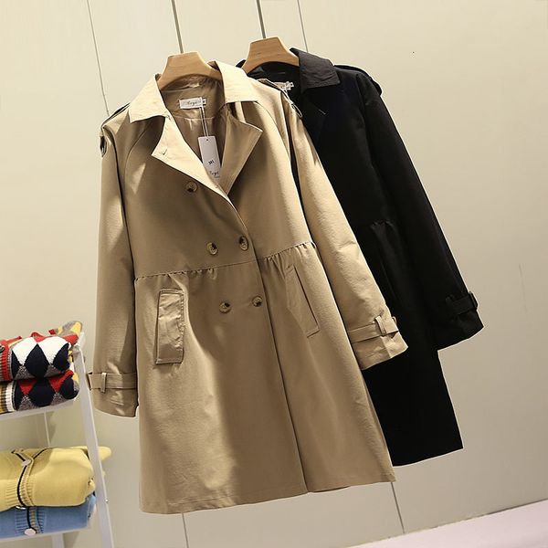 

plus size women's trench coat long spring autumn new korean fashion loose double breasted windbreaker khaki female outerwear 4xl, Tan;black